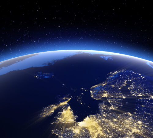 North Europe. 3D Rendering. Stars my own photo. Elements of this image furnished by NASA