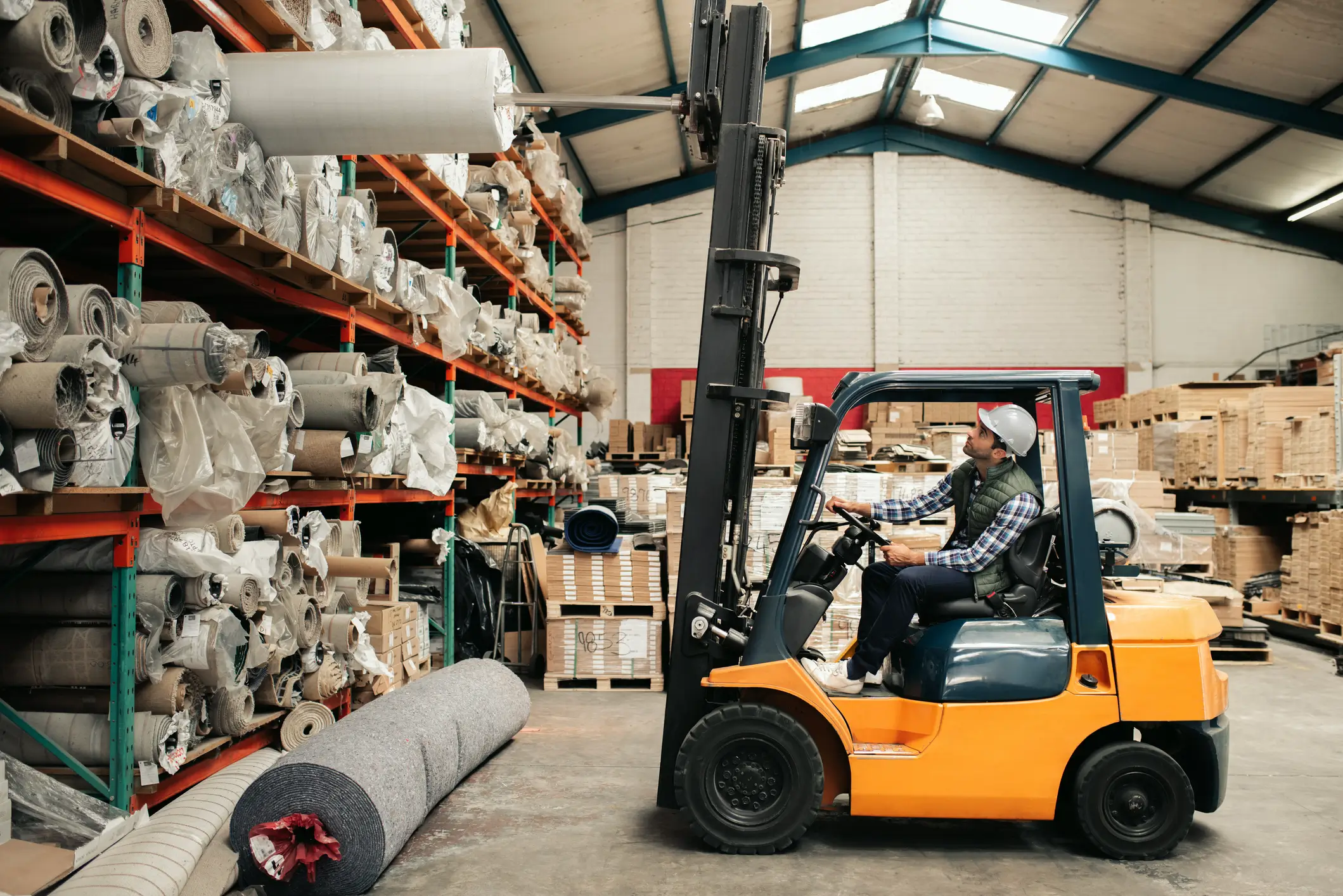 Forklift in warehouse